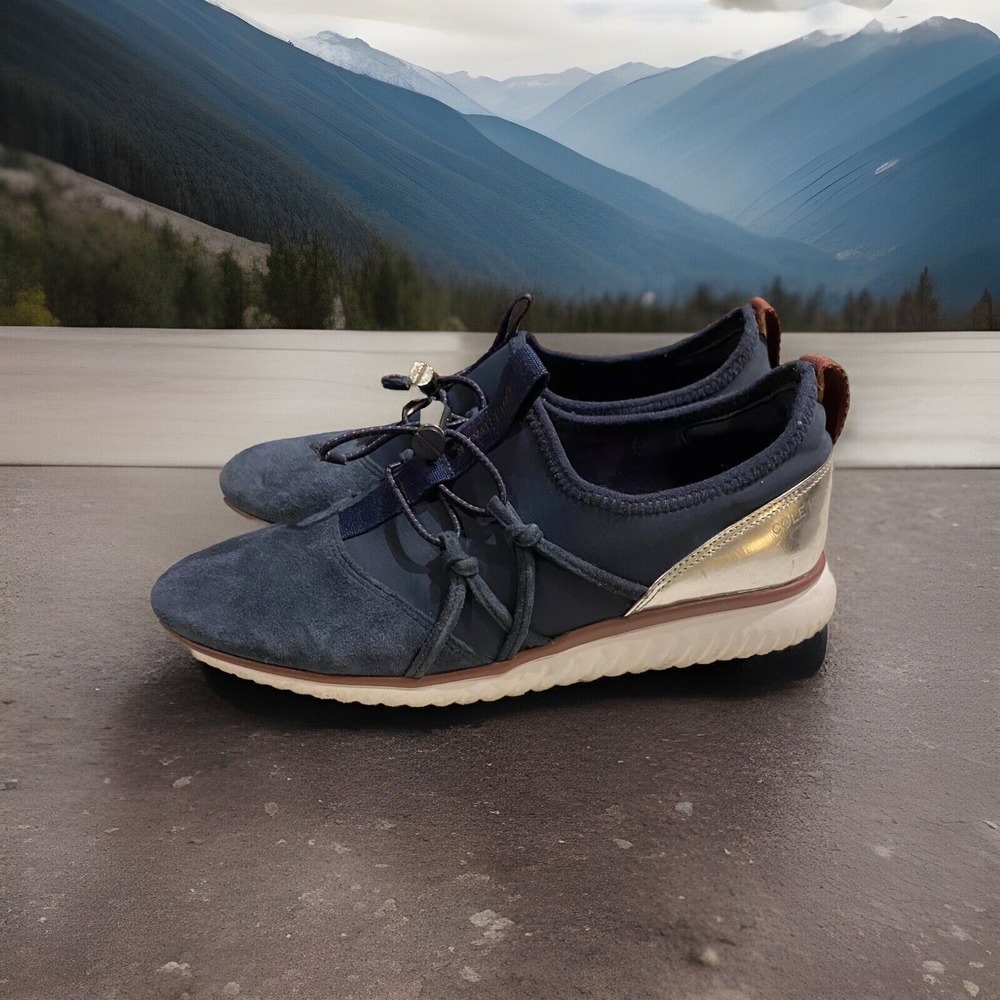 Cole Haan Studiogrand Shoes Womens 7/7.5 Navy‎ Blue Silver Slip On Sneakers